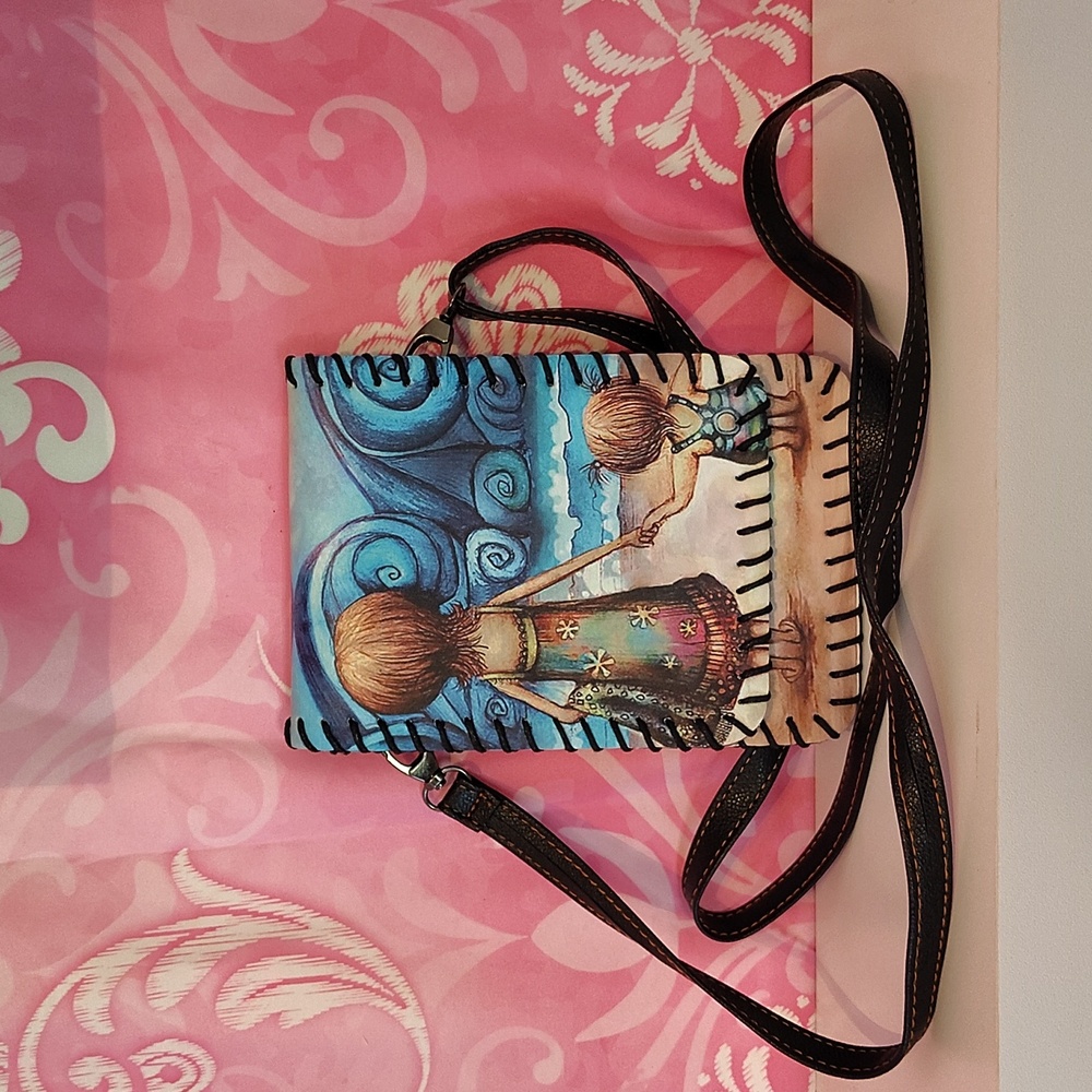 Beachcombers Charming Artistic Crossbody Bag in Blue and Brown